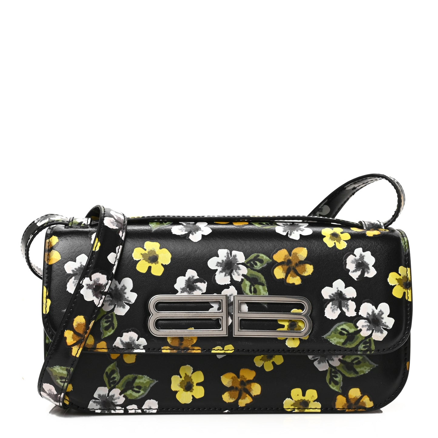 Calfskin Floral Print Small Gossip Bag Black