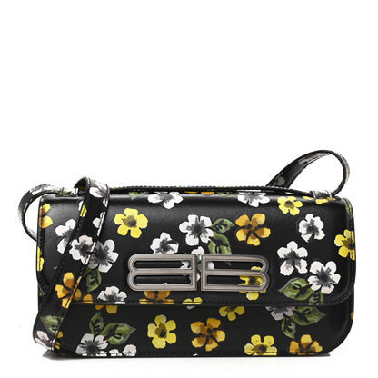 Balenciaga Calfskin Floral Print Small Gossip Bag Black 1 of 8