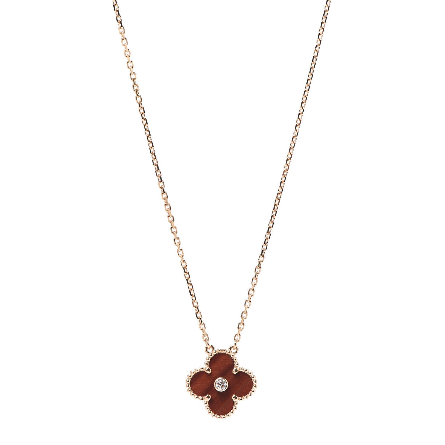 18K Rose Gold Diamond Bulls Eye Vintage Alhambra Pendant Necklace