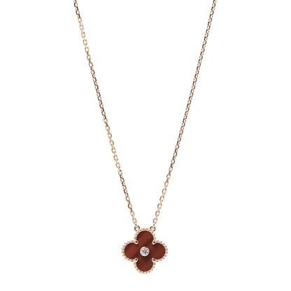 Van Cleef & Arpels 18K Rose Gold Diamond Bulls Eye Vintage Alhambra Pendant Necklace 1 of 9