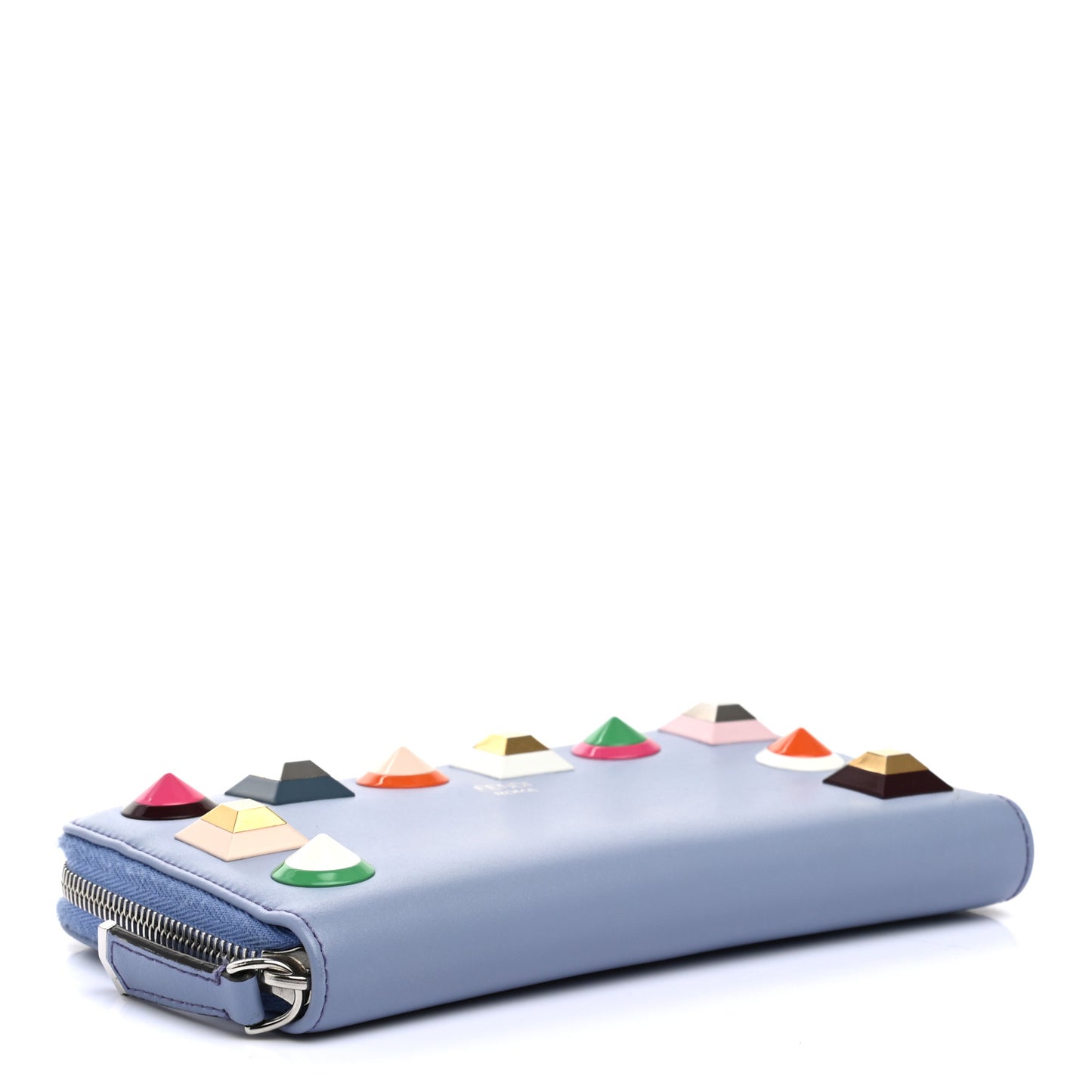 Vitello Liberty Studded Zip Around Wallet Azzurro Sky Multicolor