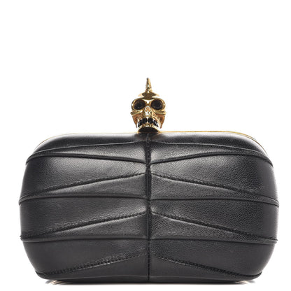 Alexander McQueen Lambskin Pleated Skull Box Clutch Black 1 of 10