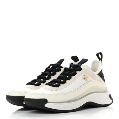 Chanel Velvet Calfskin Mixed Fibers CC Sneakers 36 Ivory Black 3 of 9