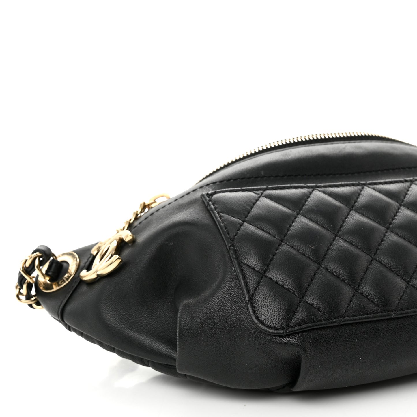 Lambskin Quilted Waist Bag Fanny Pack Black