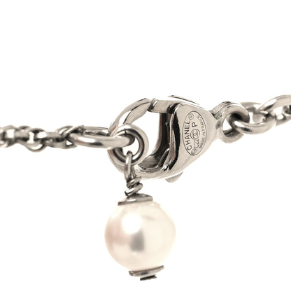 Chanel Pearl Crystal CC Pendant Necklace Silver 4 of 5
