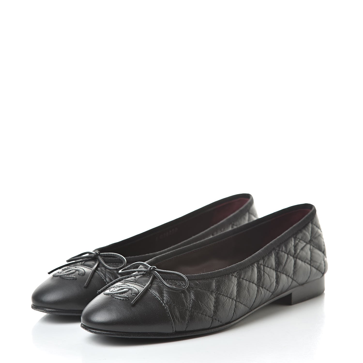 Chanel Aged Calfskin Quilted Cap Toe Ballerina Flats 37.5 Black 3 of 15