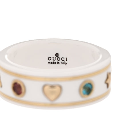 Gucci 18K Yellow Gold Ceramic Topaz Icon Band Ring 50 5.25 White 4 of 8