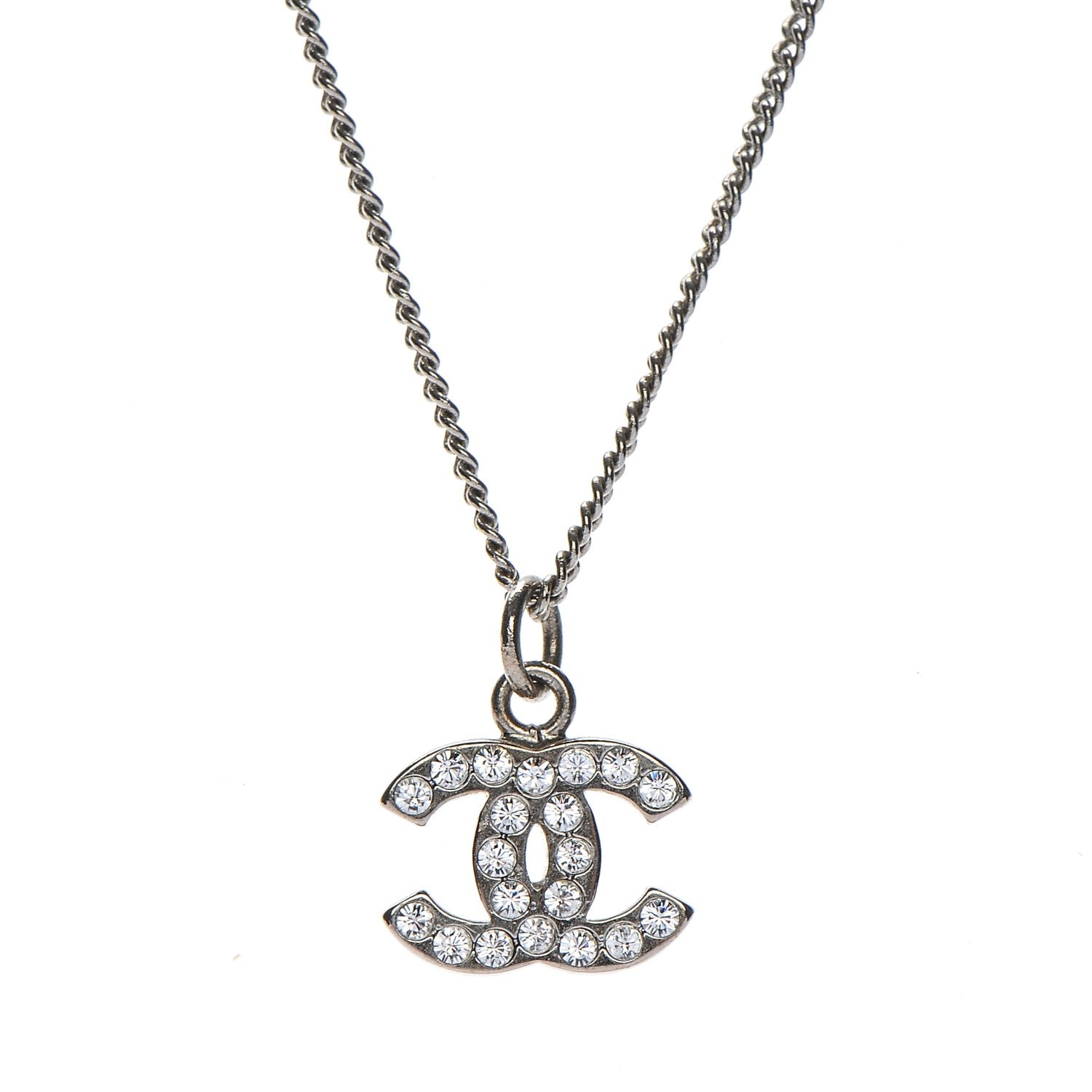 Chanel Crystal Timeless CC Necklace Silver 3 of 5