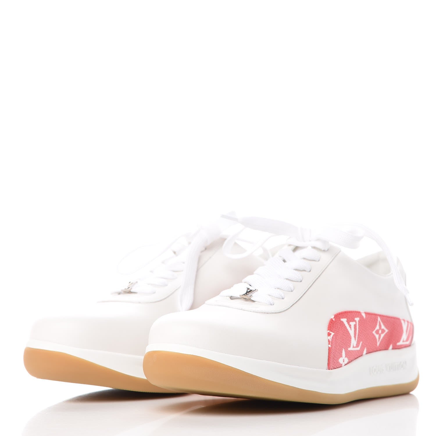Louis Vuitton X SUPREME Calfskin Monogram Sneakers 9.5 White Red 2 of 9