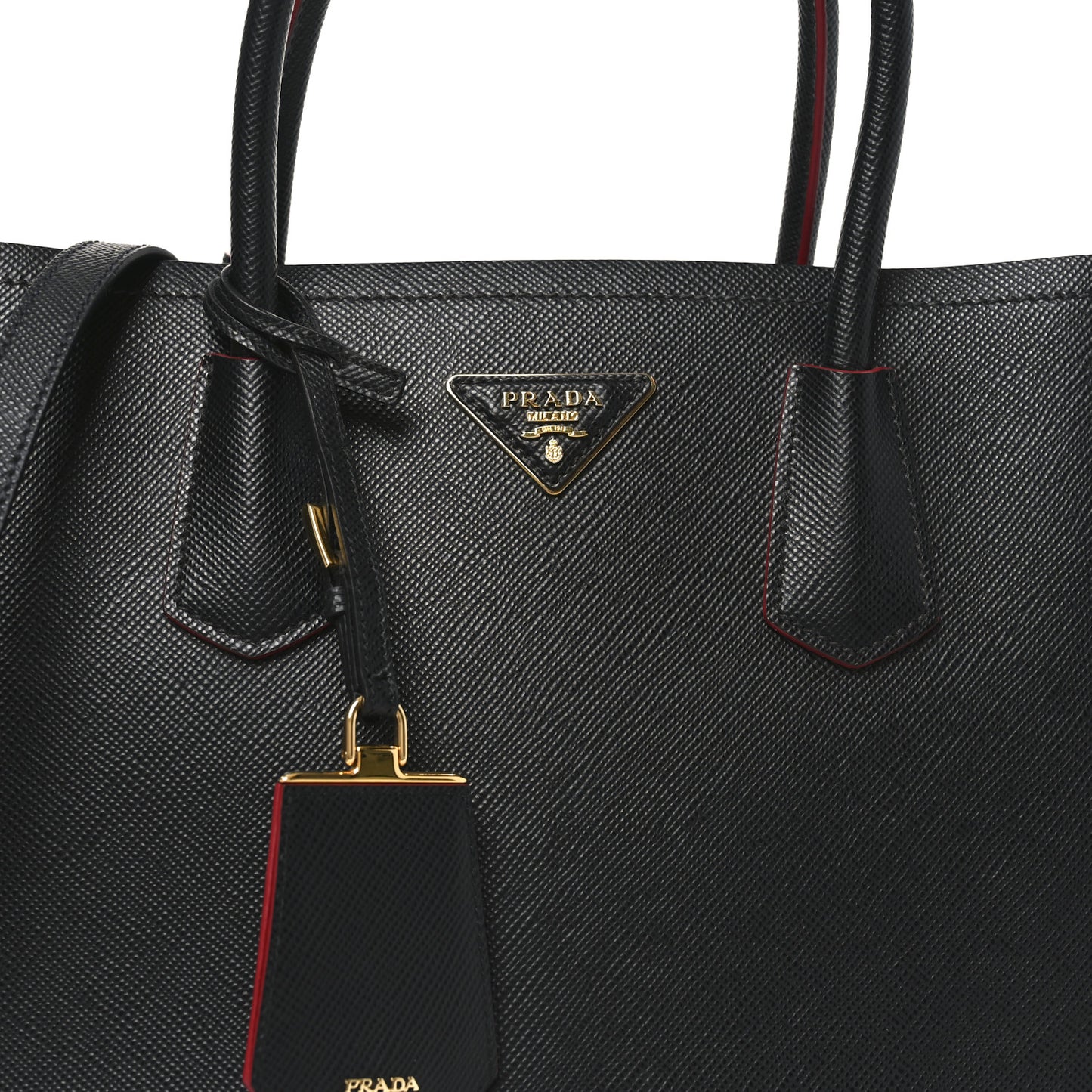 Saffiano Cuir Medium Double Bag Black Fuoco