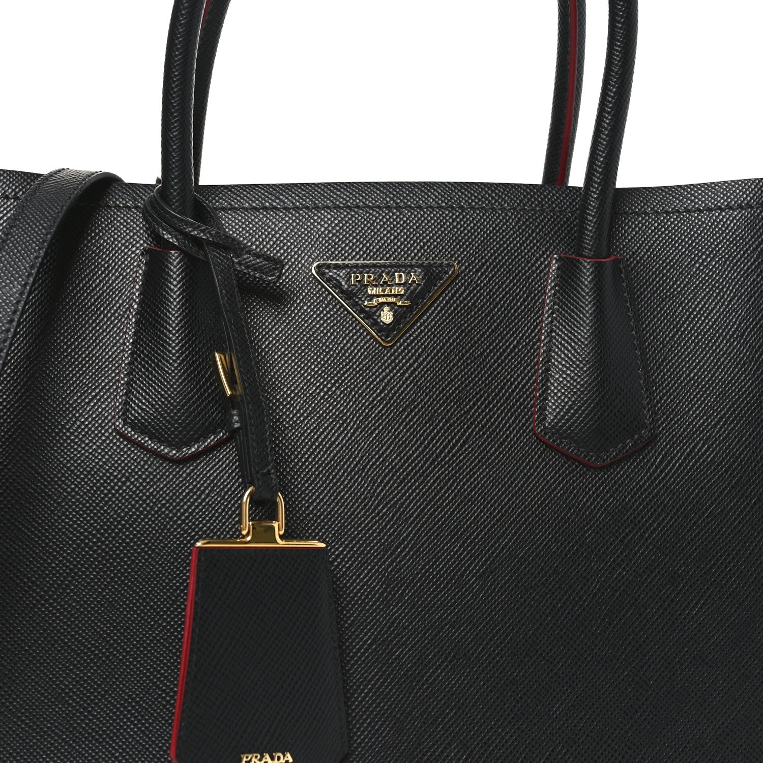 Prada Saffiano Cuir Medium Double Bag Black Fuoco 5 of 9