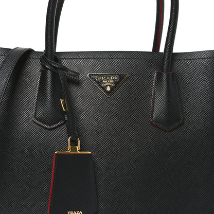 Prada Saffiano Cuir Medium Double Bag Black Fuoco 5 of 9