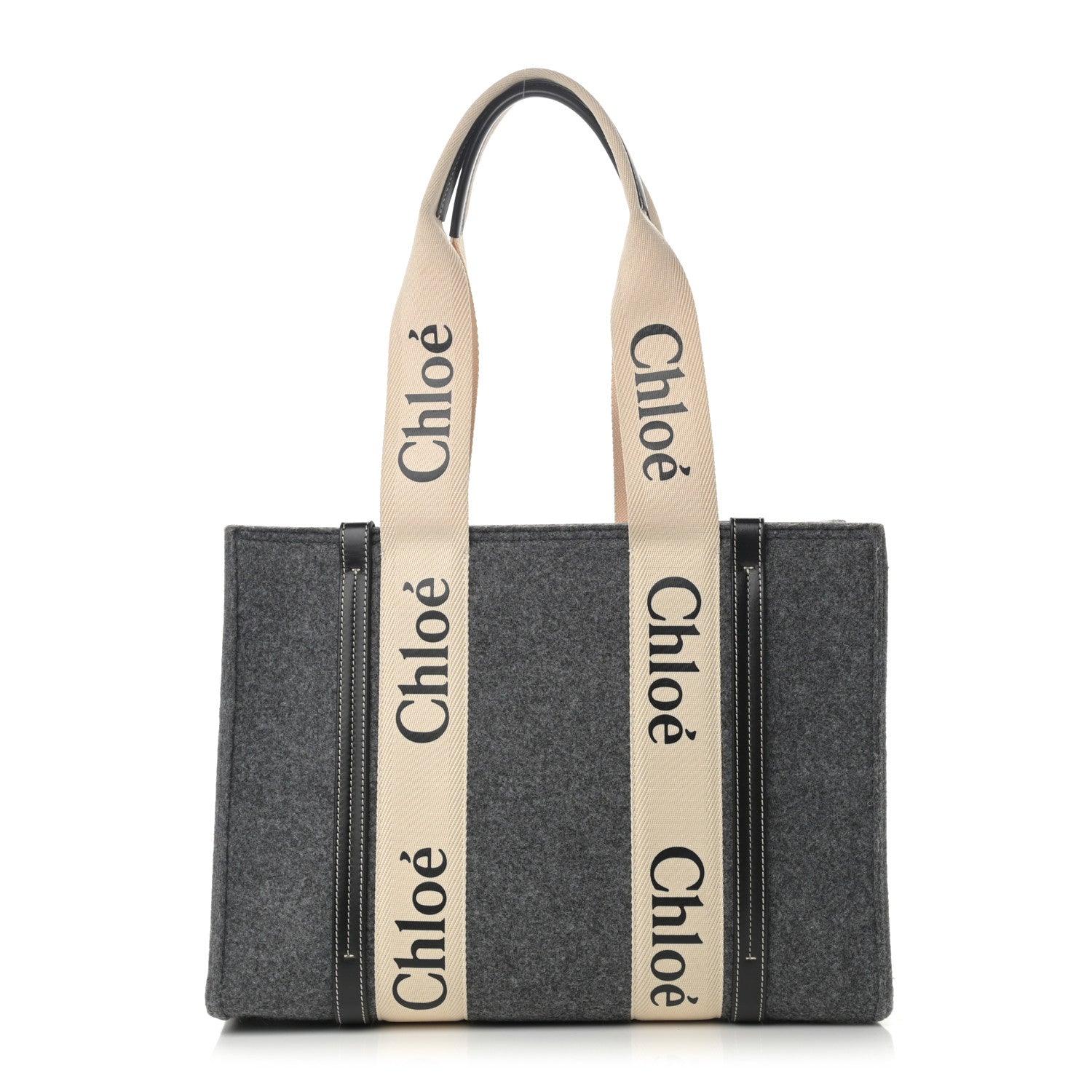 Chloe Felt Shiny Calfskin Medium Woody Ribbon Tote Cashmere Gray 1 of 13