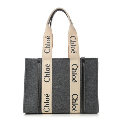 Chloe Felt Shiny Calfskin Medium Woody Ribbon Tote Cashmere Gray 1 of 13