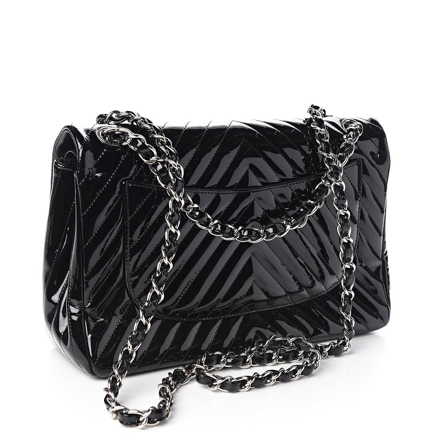 Patent Chevron Quilted Jumbo Double Flap Black