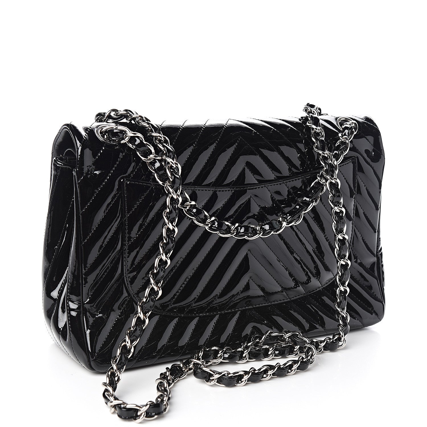 Chanel Patent Chevron Quilted Jumbo Double Flap Black 2 of 9