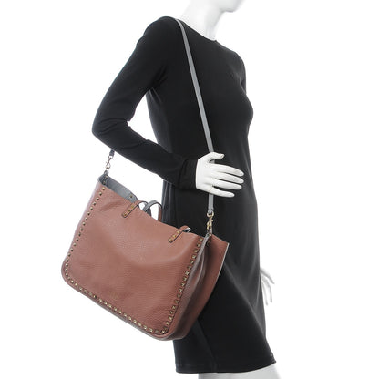 Valentino Garavani Grained Calfskin Medium Rockstud Reversible Tote Dark Rose Grey 3 of 16