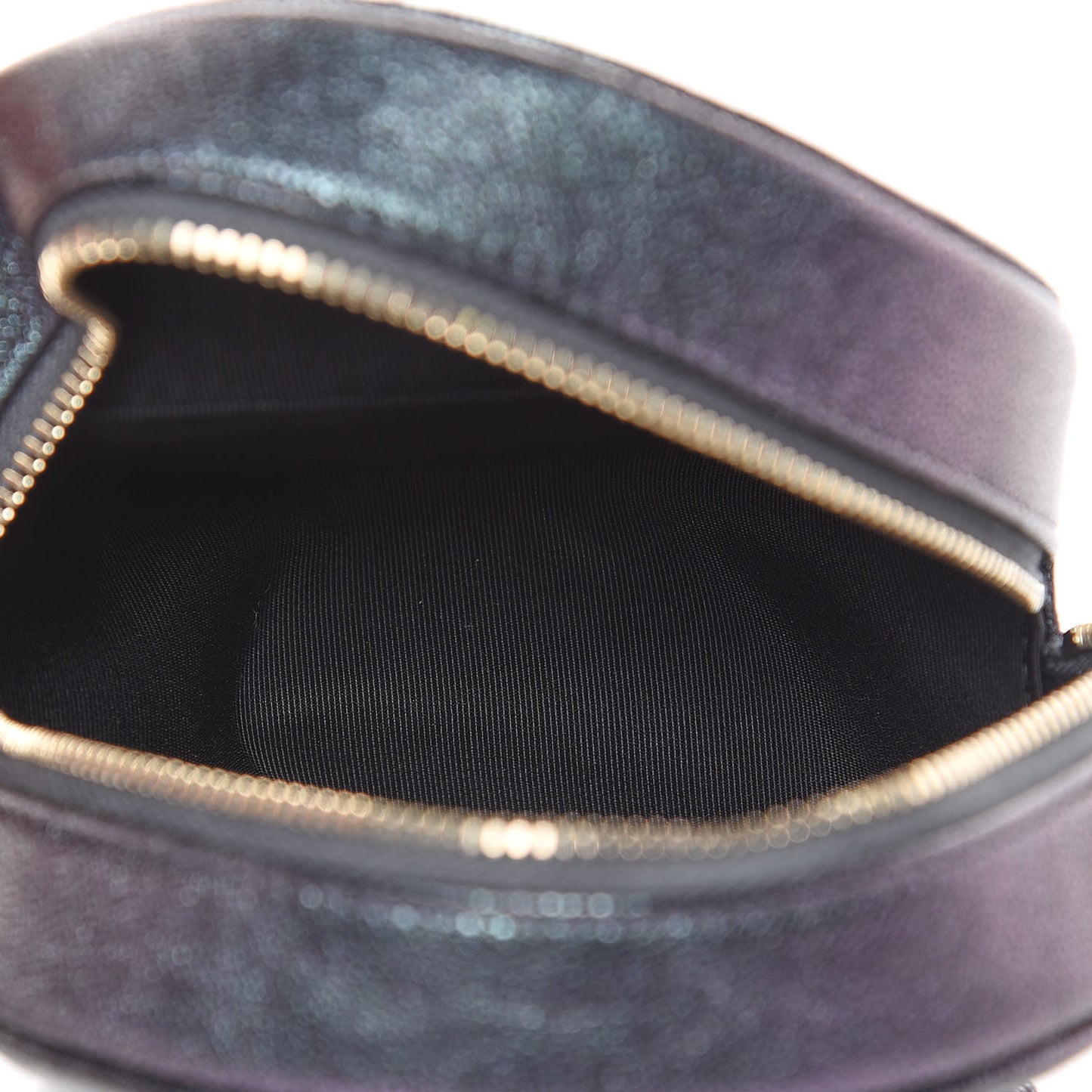 Iridescent Caviar Quilted Round Clutch With Chain Black