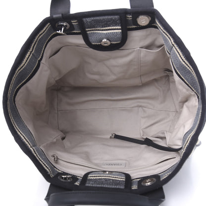 Chanel Striped Canvas Medium Deauville Tote Black 6 of 11