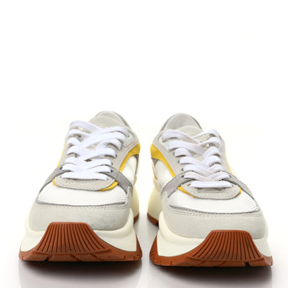 Jimmy Choo Nappa Mesh Suede Womens Landon Low Top Sneakers 38 White Grey Yellow 2 of 9