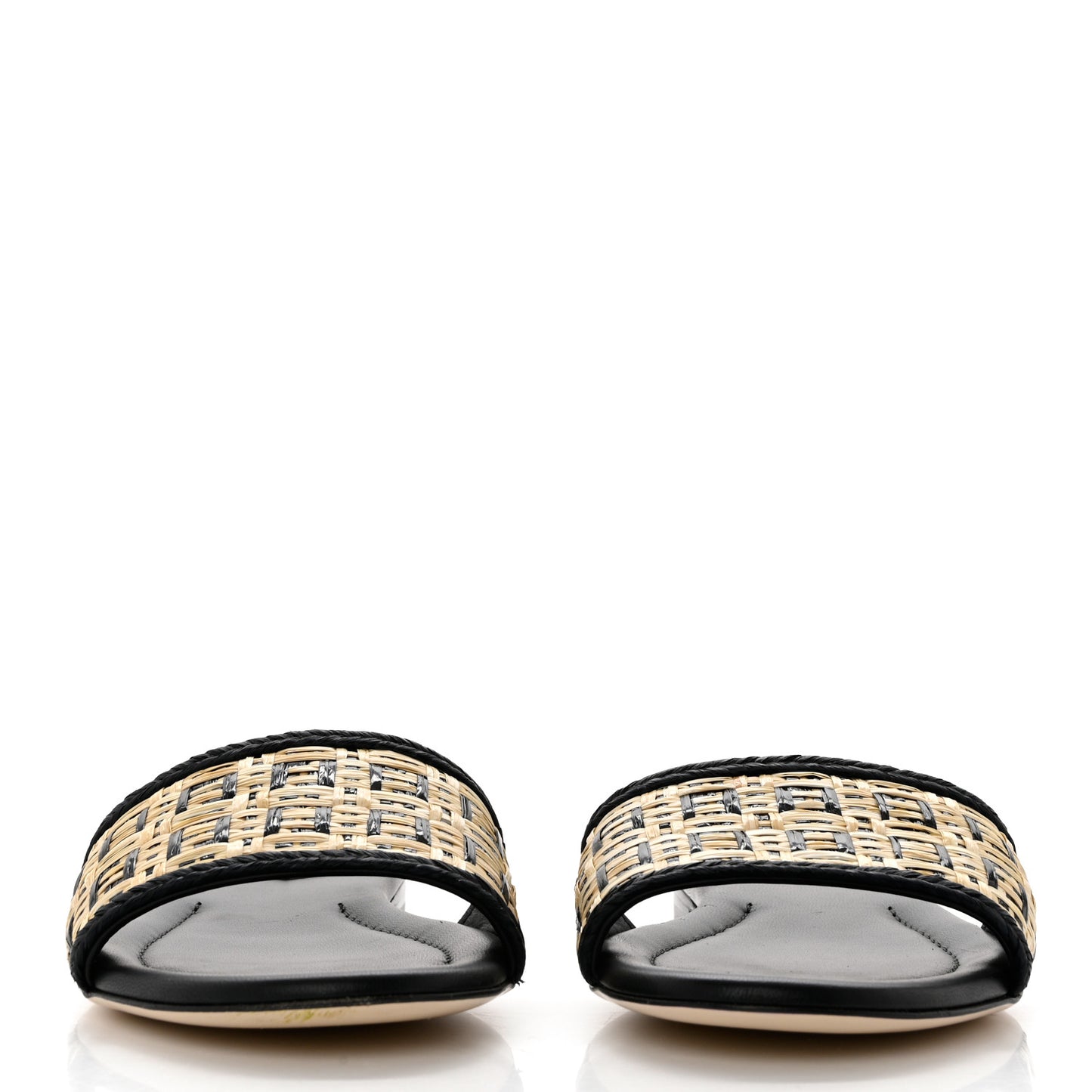 Raffia FF Flat Slide Sandals 39.5 Natural Black
