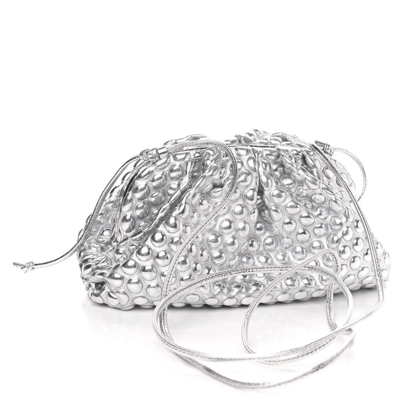 Metallic Fabric Studded The Mini Pouch Silver