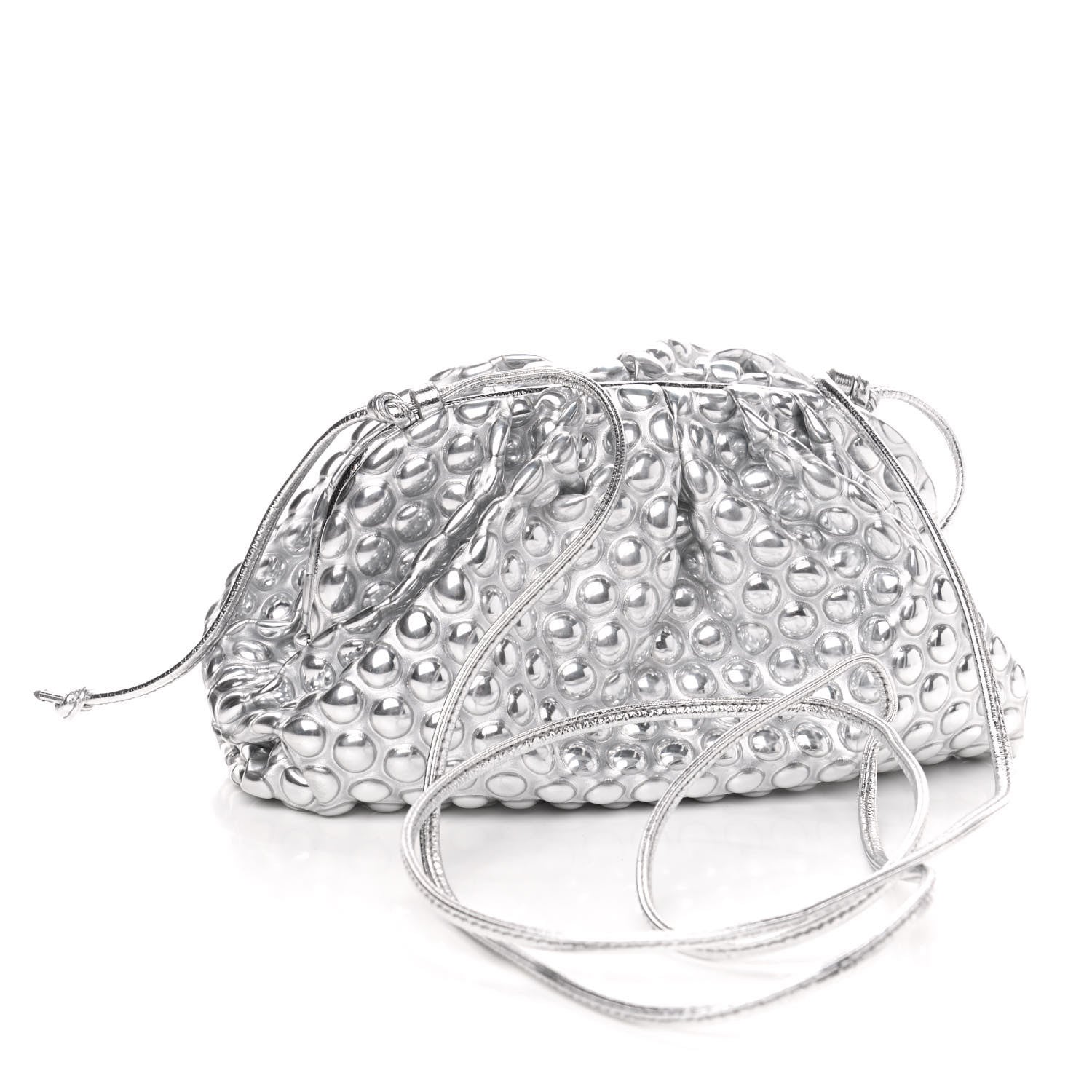 Bottega Veneta Metallic Fabric Studded The Mini Pouch Silver 2 of 4