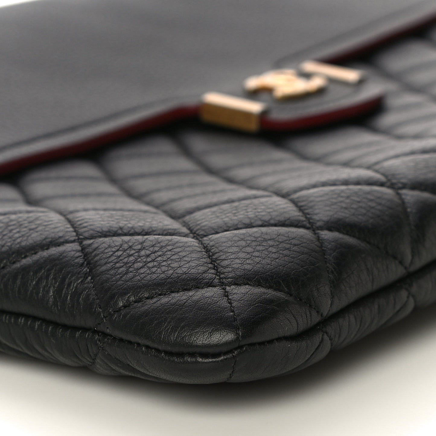 Grained Calfskin Quilted Large Archi Chic Cosmetic Case Black