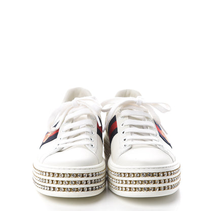 Gucci Calfskin Crystal Web Bee Embroidered Womens Ace Platform Sneakers 37 White 2 of 7