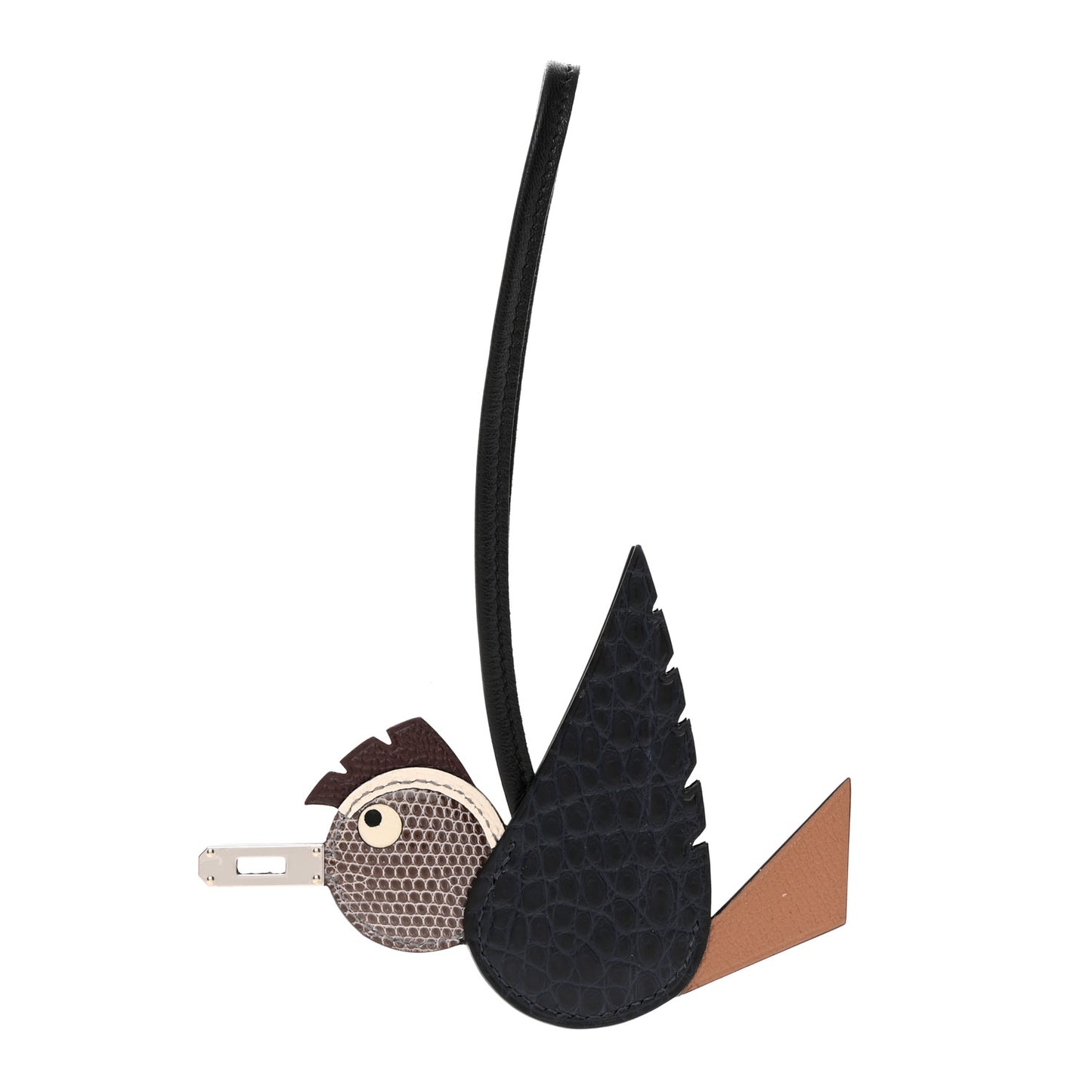 Epsom Swift Alligator Lizard Birdy Bag Charm Black Chai Chocolate