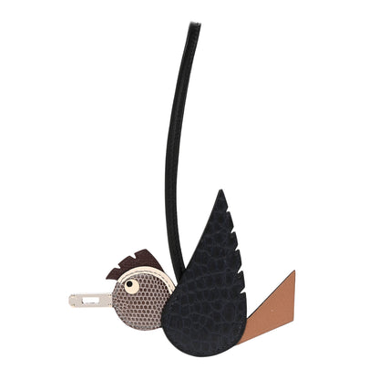 Hermes Epsom Swift Alligator Lizard Birdy Bag Charm Black Chai Chocolate 1 of 5