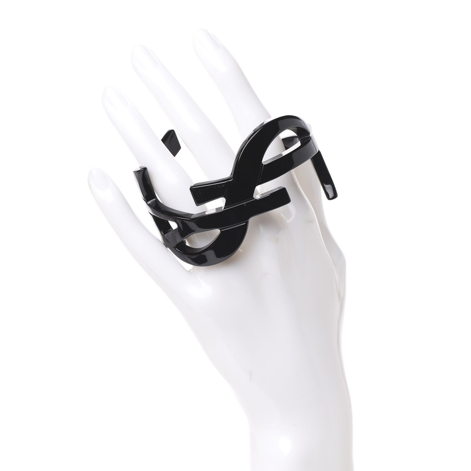 Saint Laurent Brass Monogram Medium Cuff Bracelet Black 2 of 4