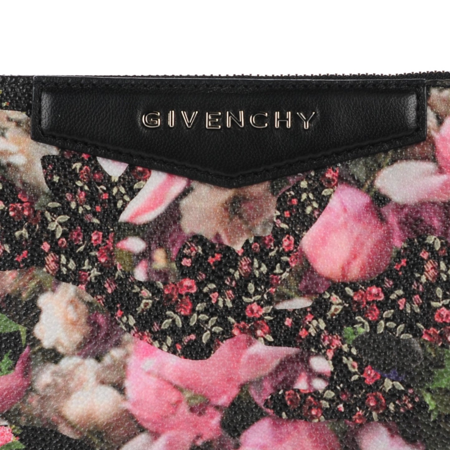 Coated Canvas Roses Camouflage Print Medium Antigona Zip Pouch Black