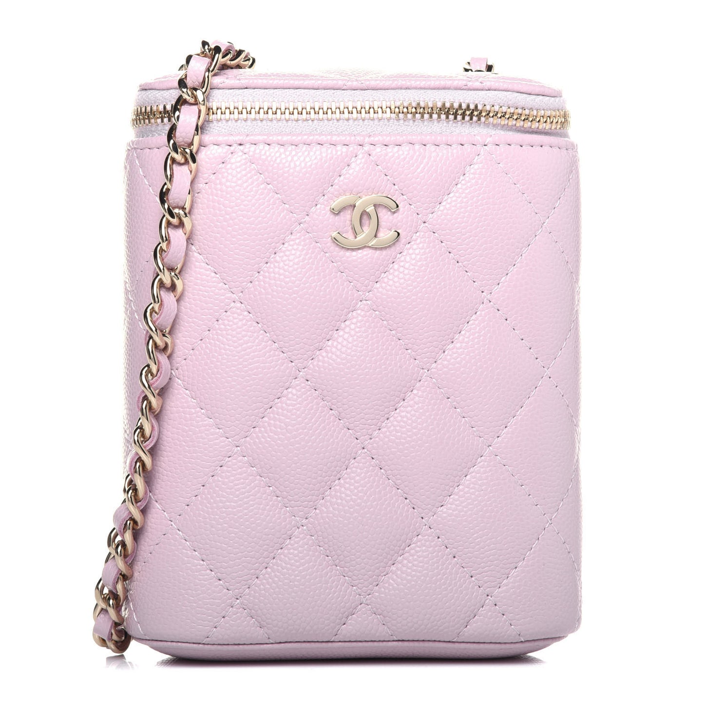 Caviar Quilted Small Vertical Coco Beauty Vanity Case With Chain Light Pink