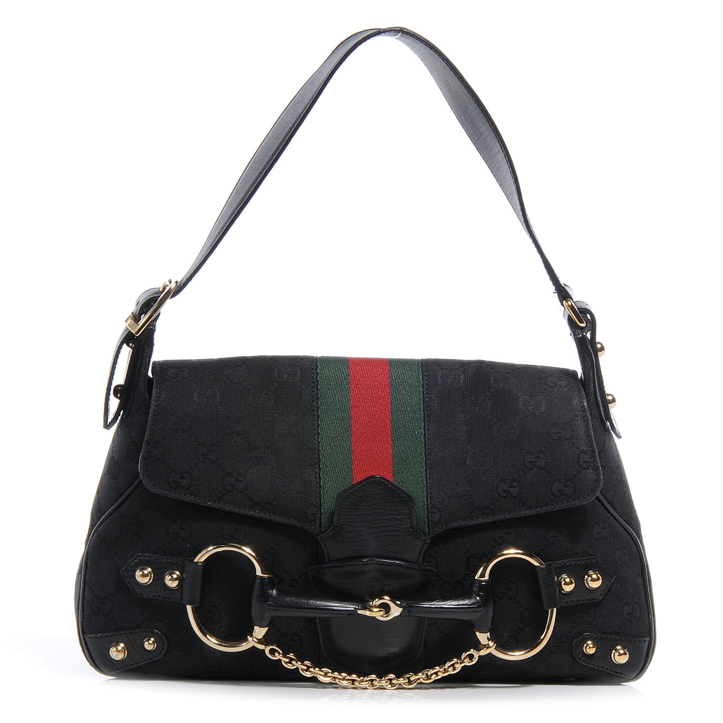 Monogram Horsebit Web Flap Bag Black