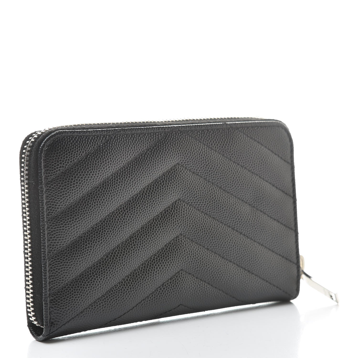 Saint Laurent Grain De Poudre Matelasse Chevron Monogram Zip Around Wallet Earth 3 of 8