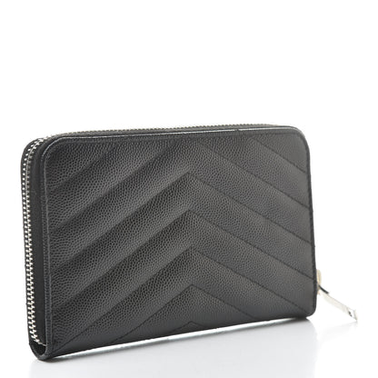 Saint Laurent Grain De Poudre Matelasse Chevron Monogram Zip Around Wallet Earth 3 of 8