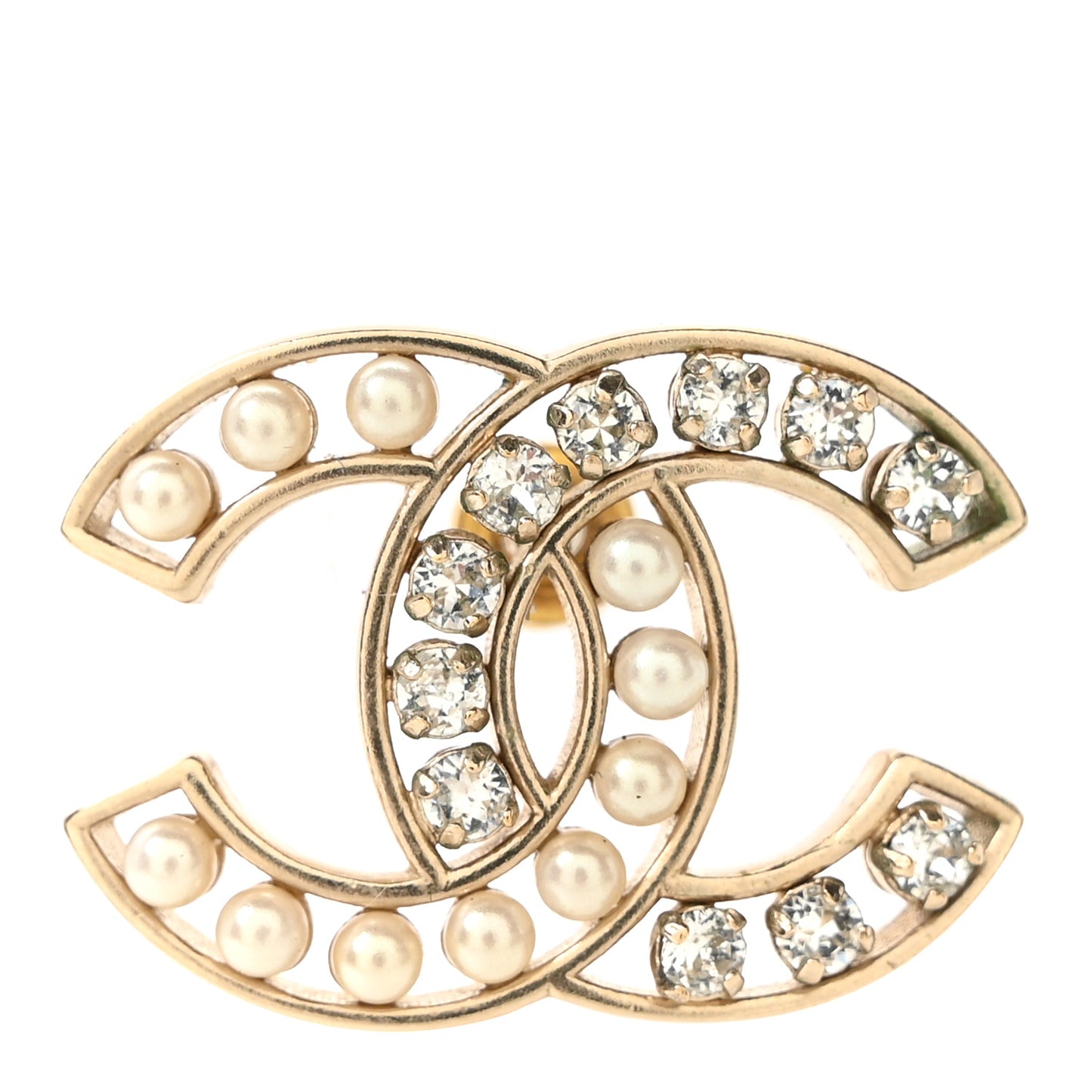 Pearl Crystal CC Earrings Gold