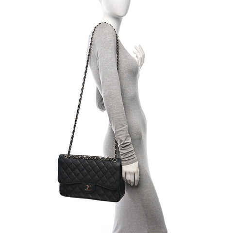 Caviar Quilted Jumbo Double Flap Black