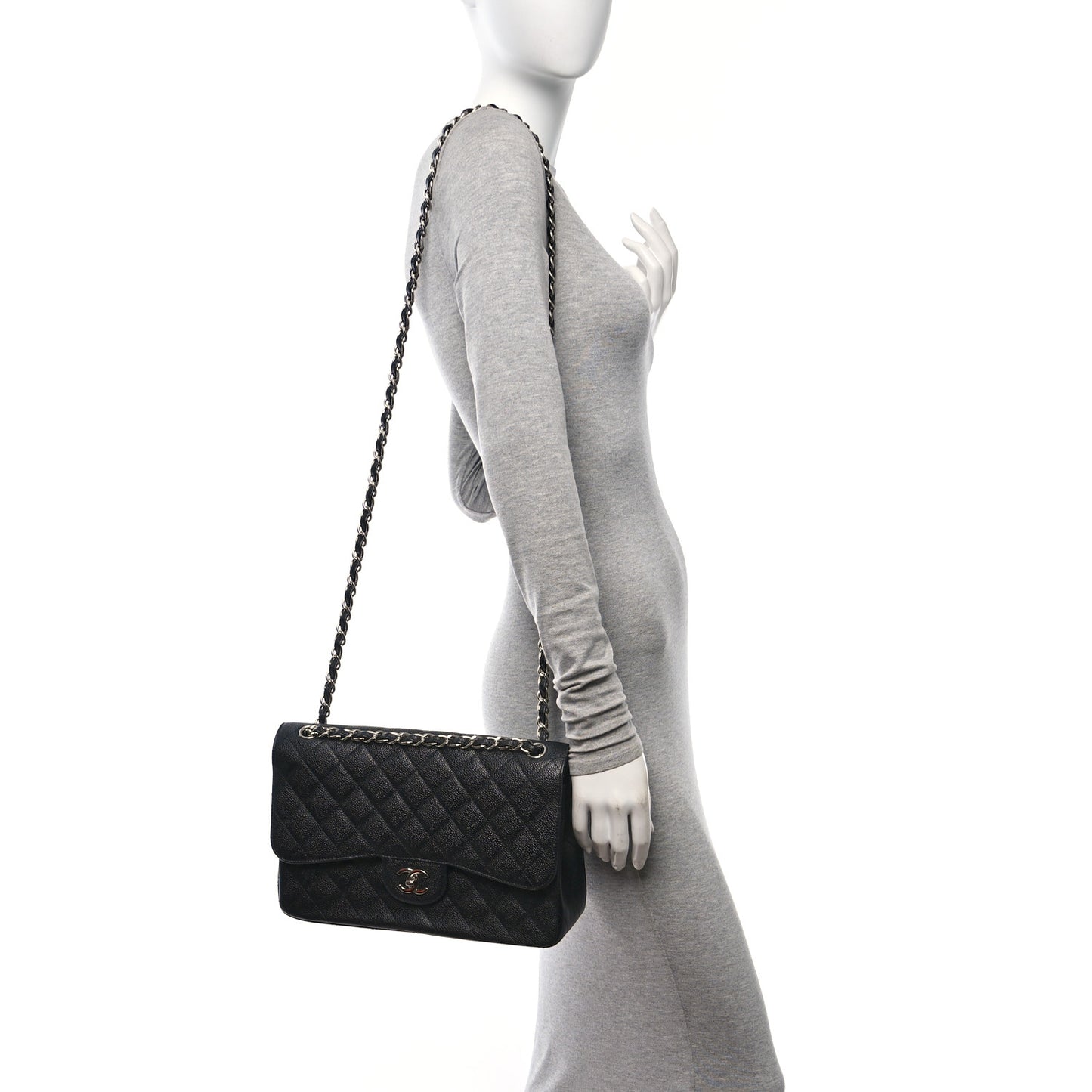 Caviar Quilted Jumbo Double Flap Black