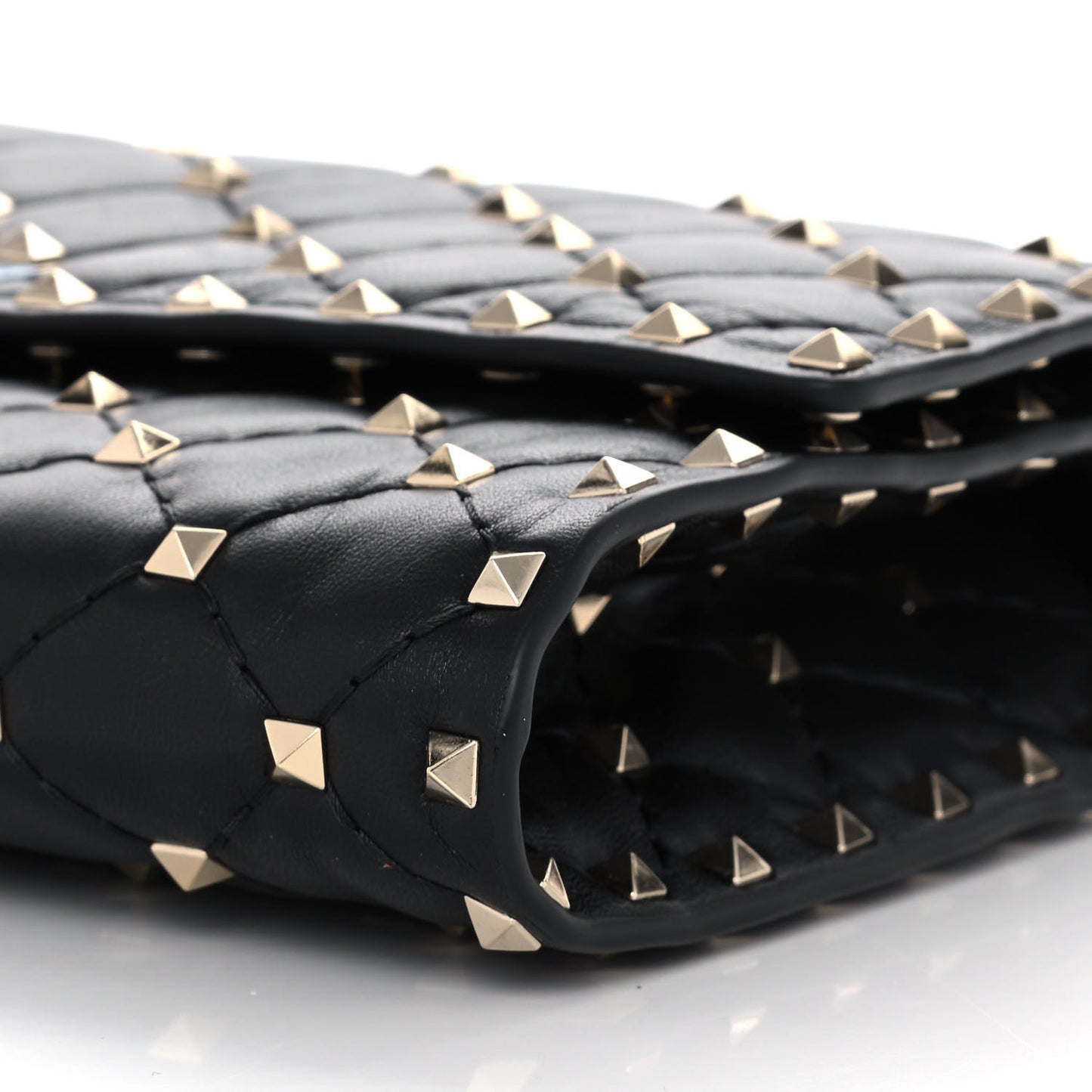 Lambskin Rockstud Spike Wallet on Chain Black