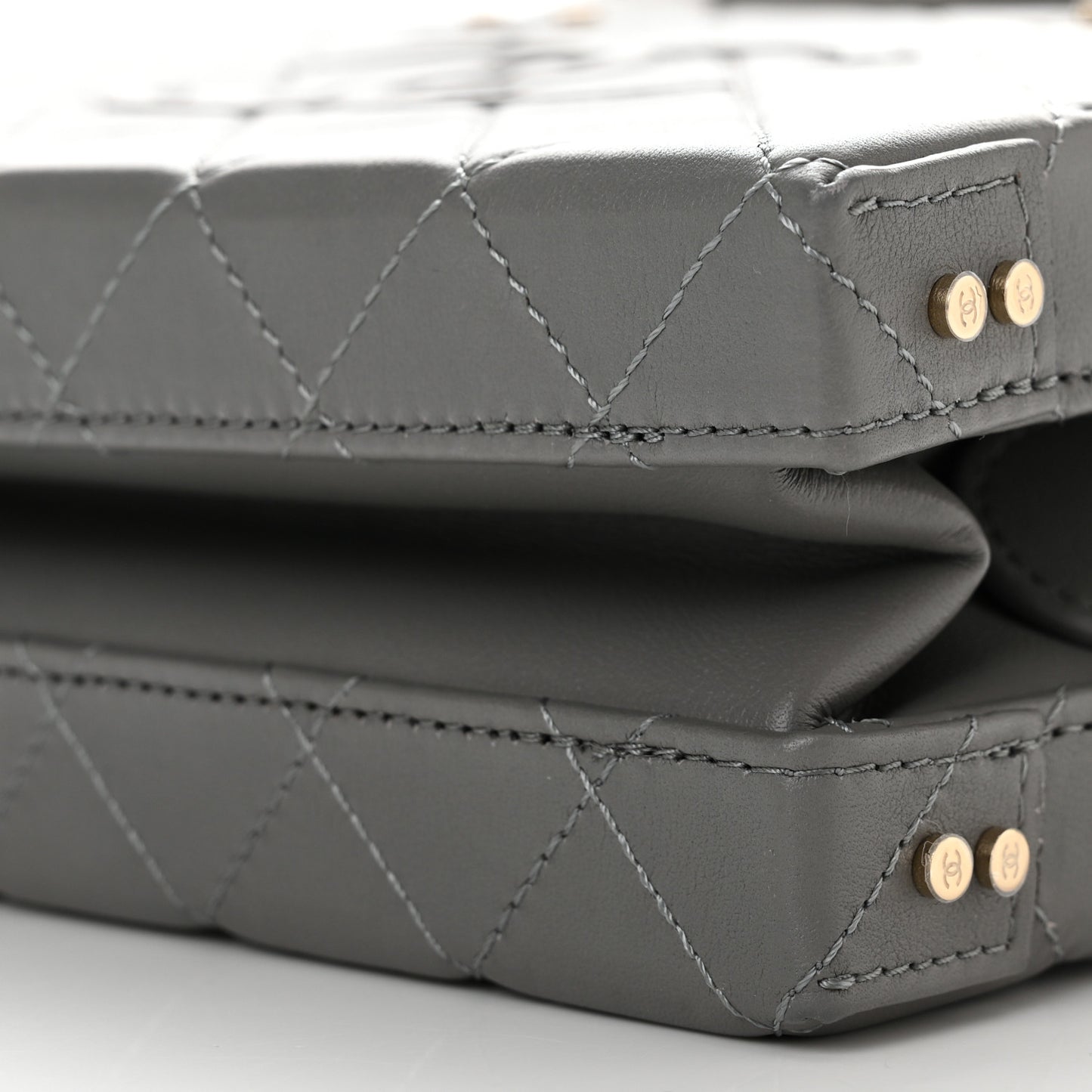Calfskin Quilted Studded Square Vanity Case Grey