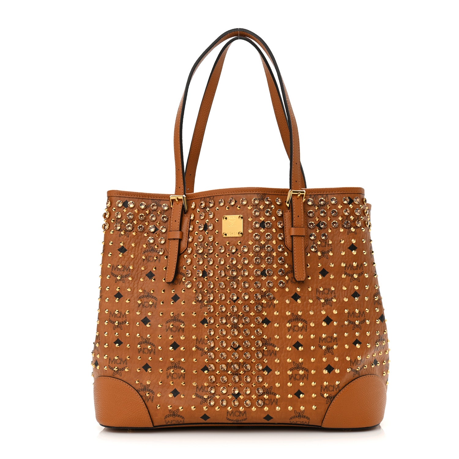 MCM Visetos Swarovski Crystal Shopper Tote Cognac 1 of 9