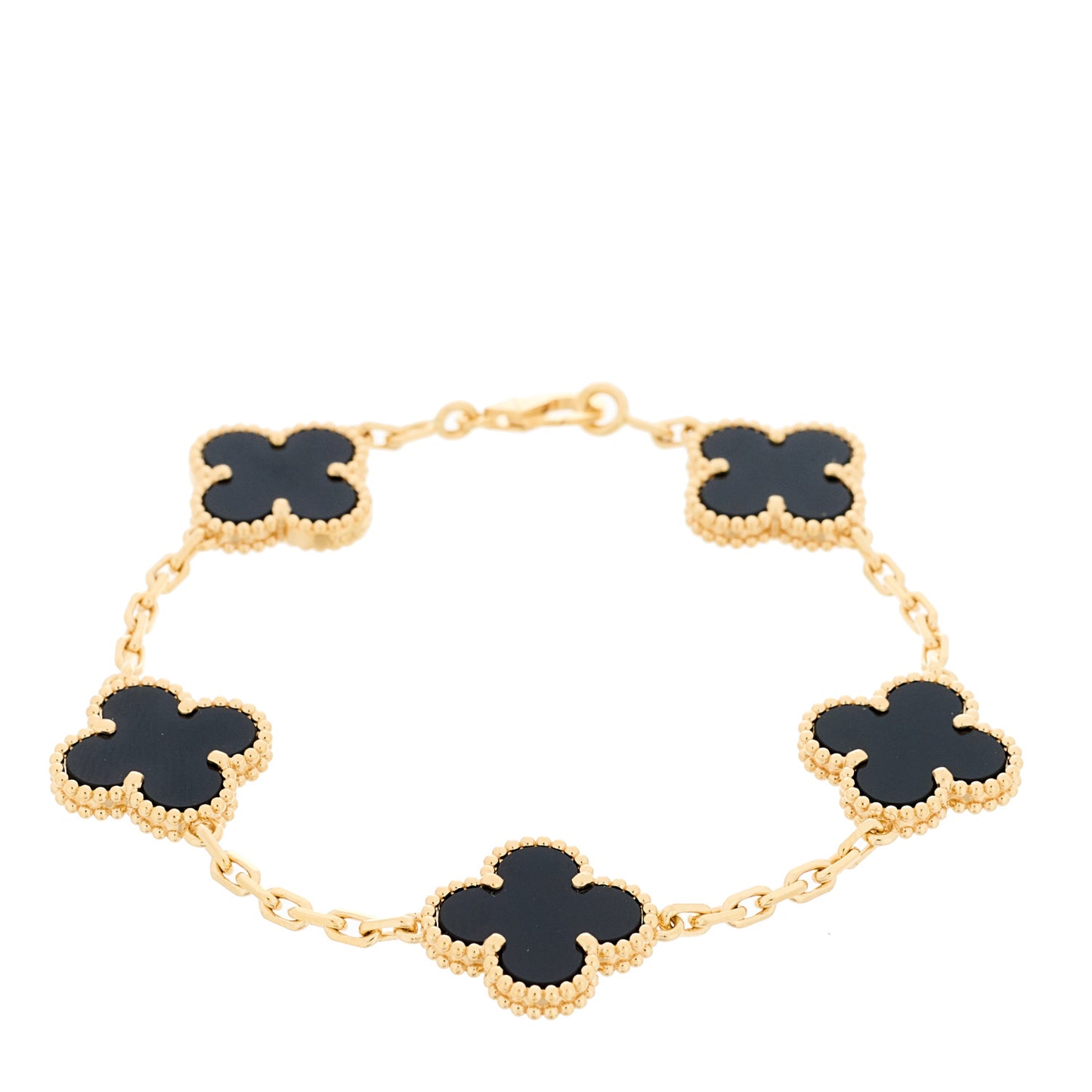 18K Yellow Gold Black Onyx 5 Motifs Vintage Alhambra Bracelet