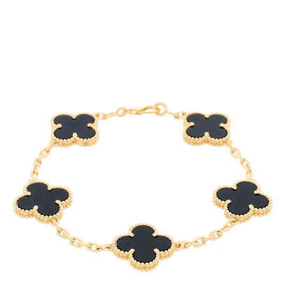 Van Cleef & Arpels 18K Yellow Gold Black Onyx 5 Motifs Vintage Alhambra Bracelet 1 of 5