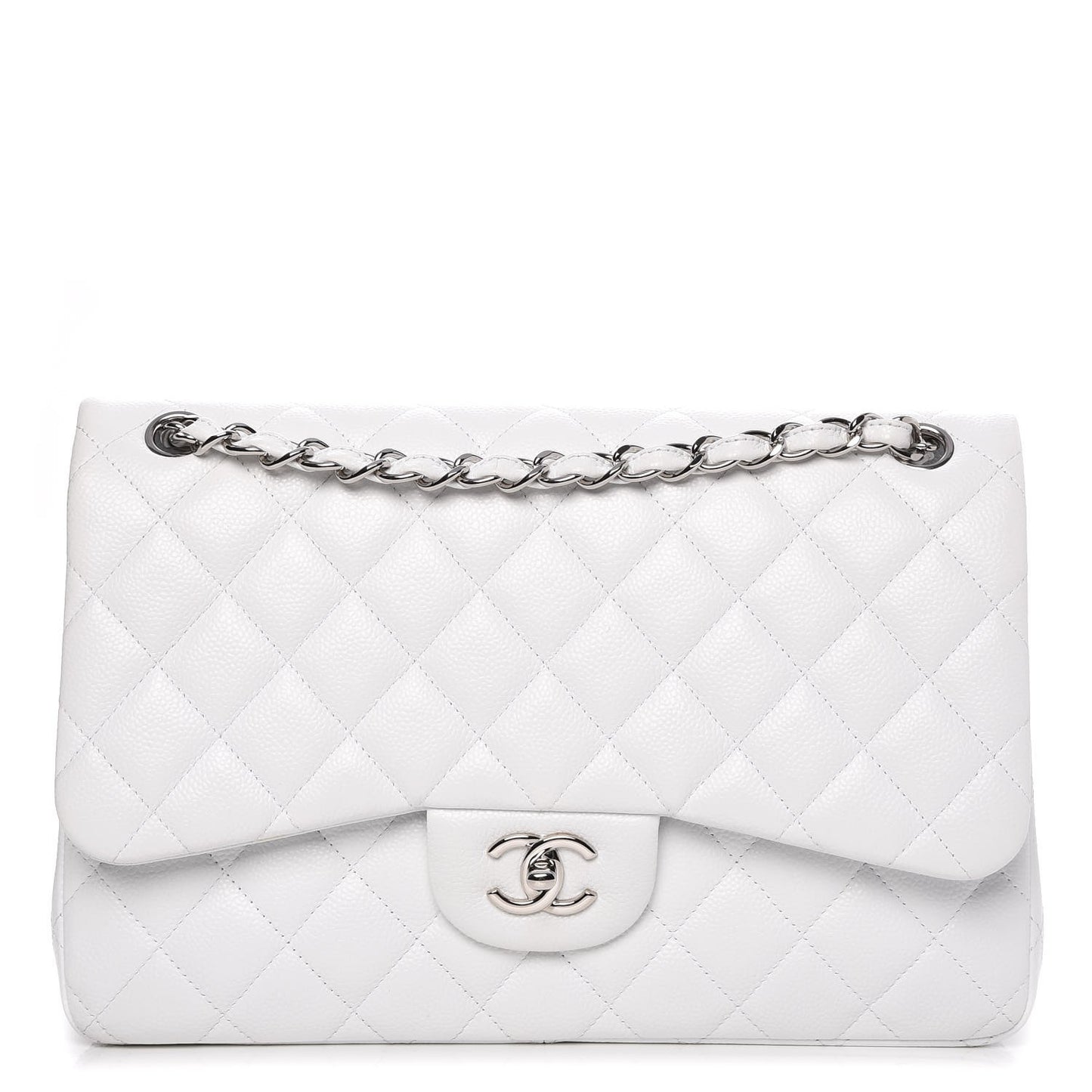 Caviar Quilted Jumbo Double Flap White