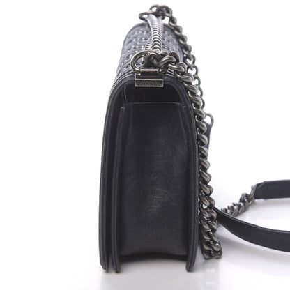 Chanel Crumpled Lambskin New Medium Studded Boy Flap Navy 13 of 17