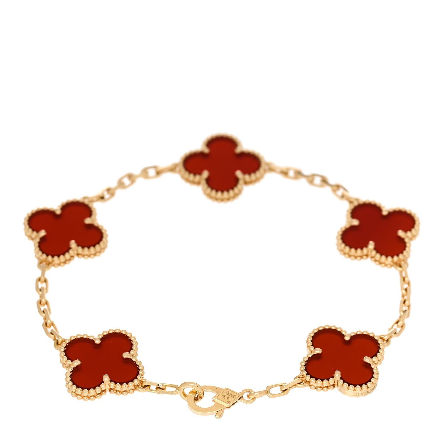 Van Cleef & Arpels 18K Yellow Gold Carnelian 5 Motifs Vintage Alhambra Bracelet 2 of 5