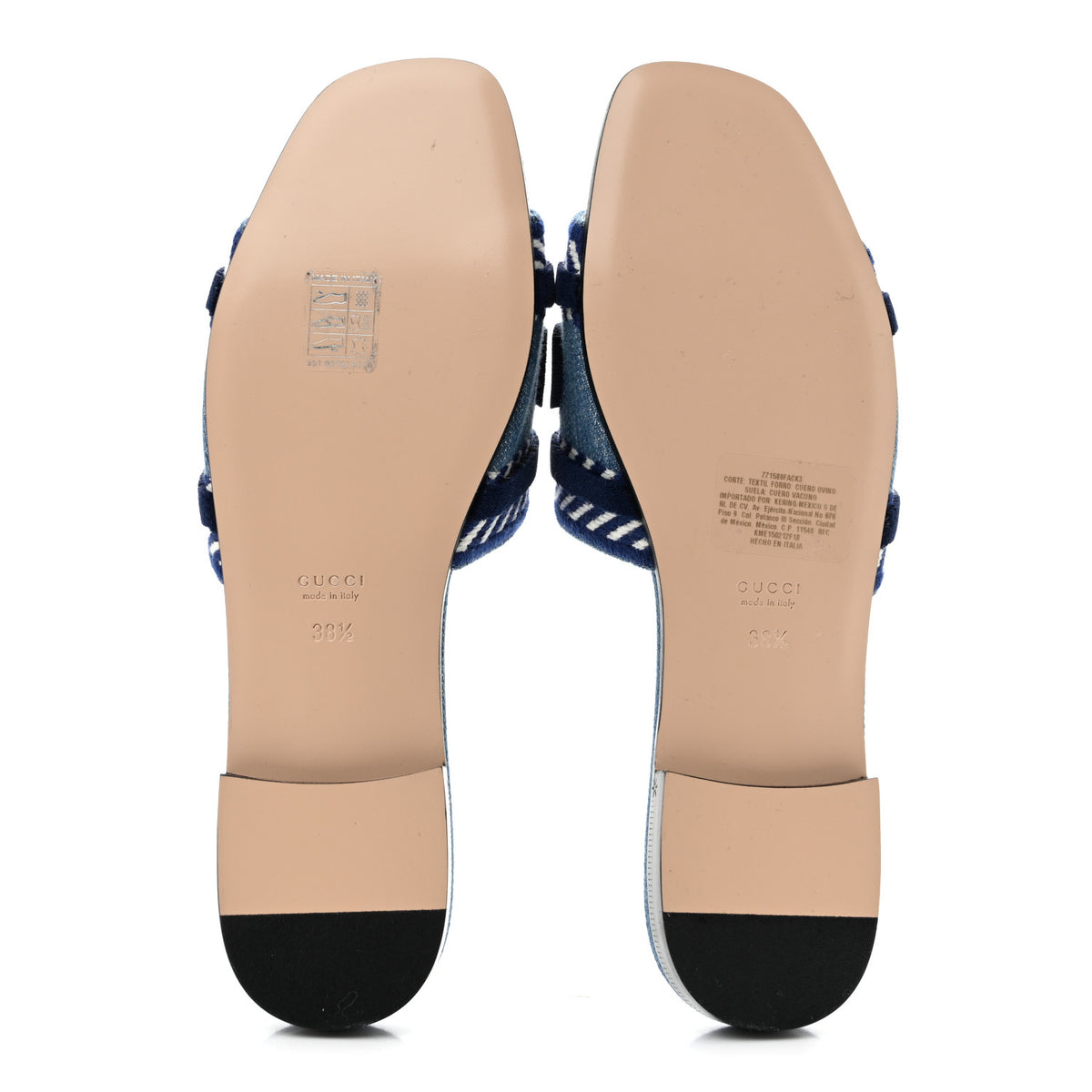 Gucci Plain Spain Denim Logo Slide Sandals 38.5 Light Blue 6 of 9