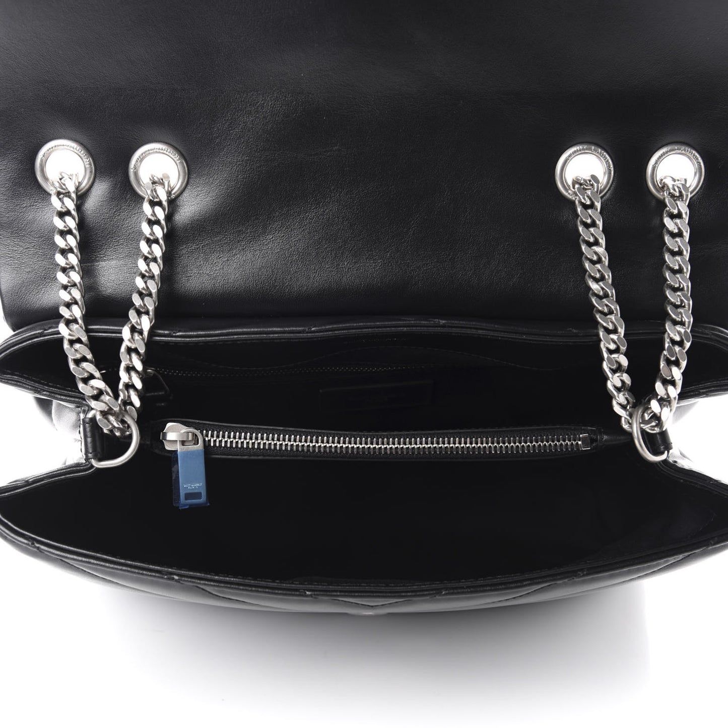Calfskin Y Quilted Monogram Medium Loulou Chain Satchel Black